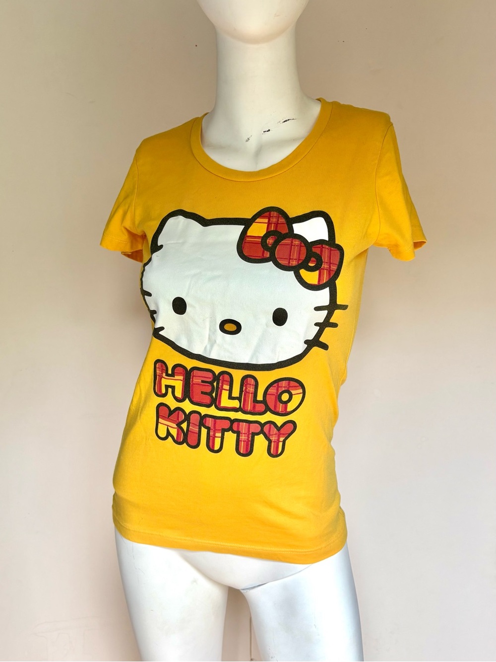 Hello Kitty Yellow Tee with Plaid Bow Graphic